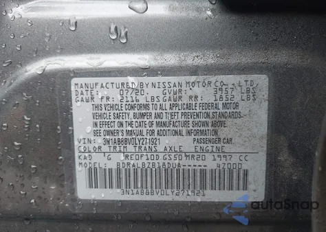 2020 Nissan Sentra S Xtronic Cvt из США, поврежденный, VIN 3N1AB8BV0LY271921